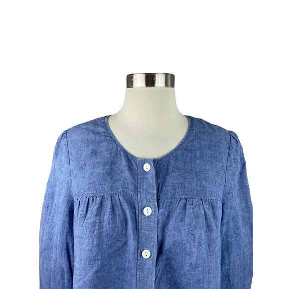 Anna Thomas 10 Blue Chambray Button Front Linen Blouse - Picture 2 of 5